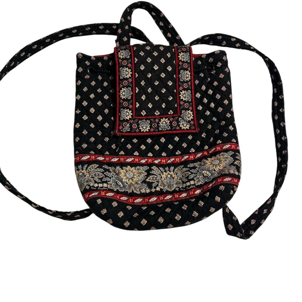 Vera Bradley Black Red Floral Quilted Crossbody Backpack